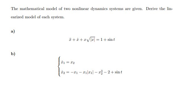 Solved The Mathematical Model Of Two Nonlinear Dynamics | Chegg.com