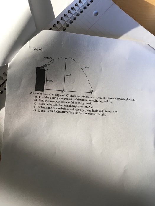 Solved A Cannon Fires At An Angle Of 60 Degree From The | Chegg.com