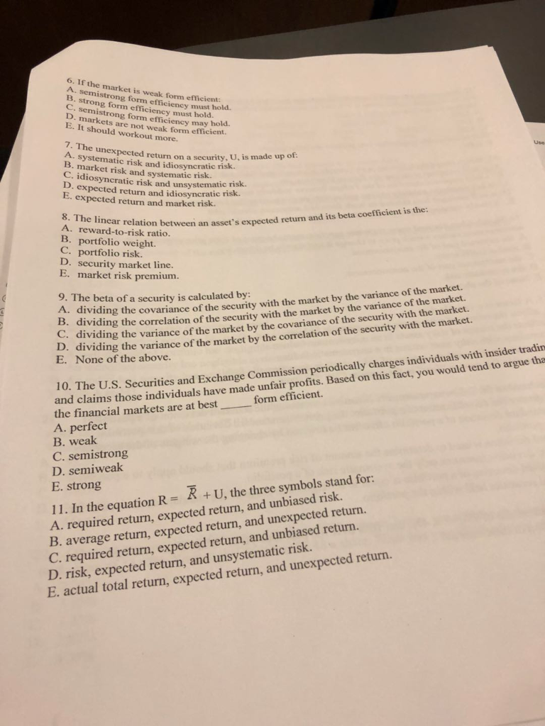 Solved 6. If the market is weak form o. A. semistrong form | Chegg.com