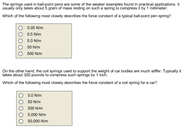 Pen Spring Spring Rate Solved The springs used in ball-point pens are some of the | Chegg.com