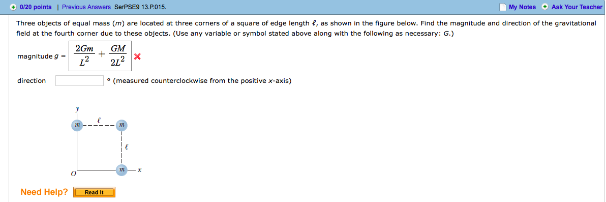 Solved Three objects of equal mass (m) are located at three | Chegg.com