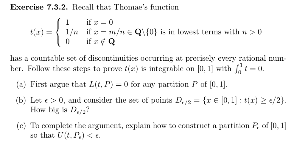 Solved Exercise 7.3.2. Recall that Thomae's function If X Un | Chegg.com