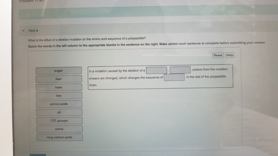 Solved Part A What is the effect of a deletion mutation on | Chegg.com