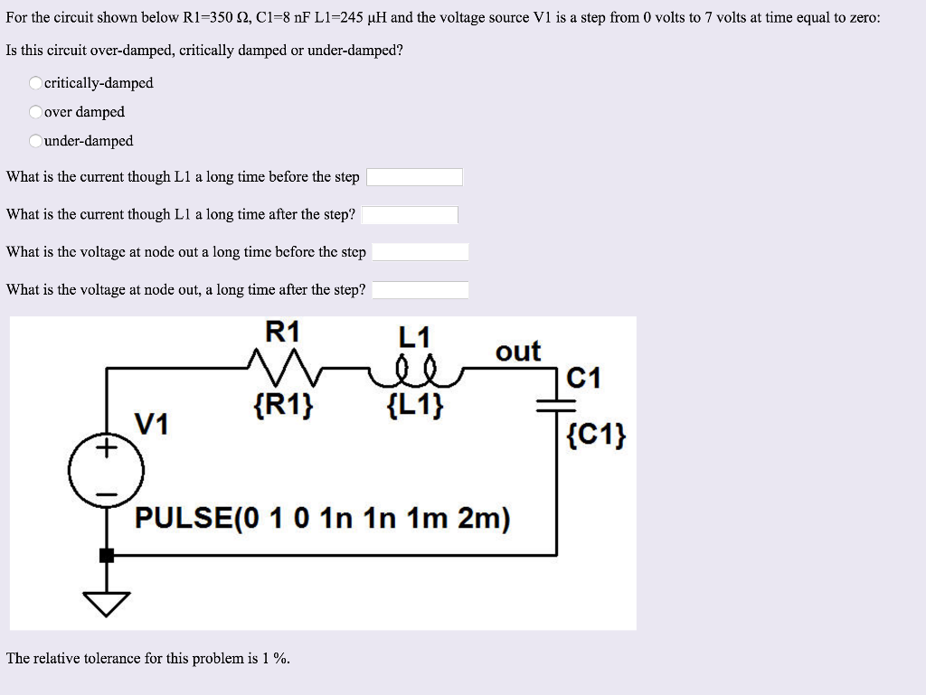 Solved For the circuit shown below R1 =350 ohm, C1 = 8 nF L1 | Chegg.com