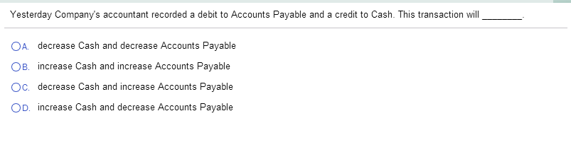 Solved Yesterday Company's accountant recorded a debit to | Chegg.com
