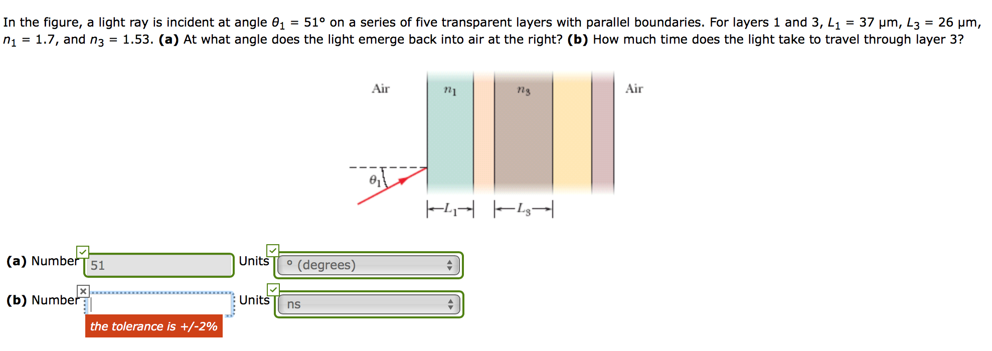 Solved In the figure, a light ray is incident at angle ?1 = | Chegg.com