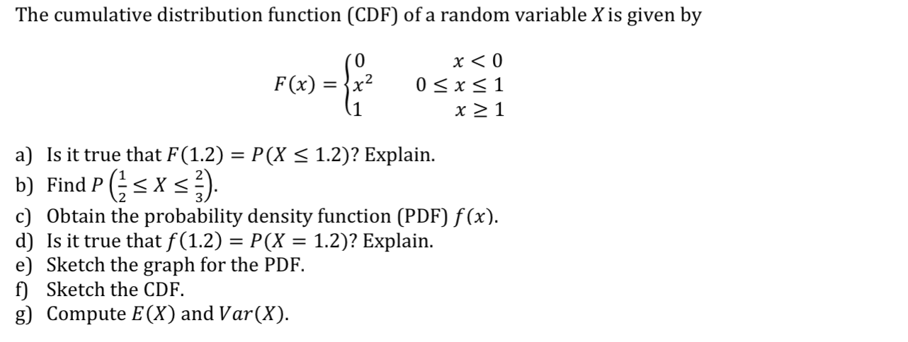 Solved The Cumulative Distribution Function (CDF) Of A | Chegg.com