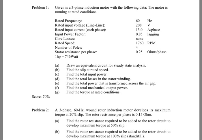 Solved Given is a 3-phase induction motor with the following | Chegg.com