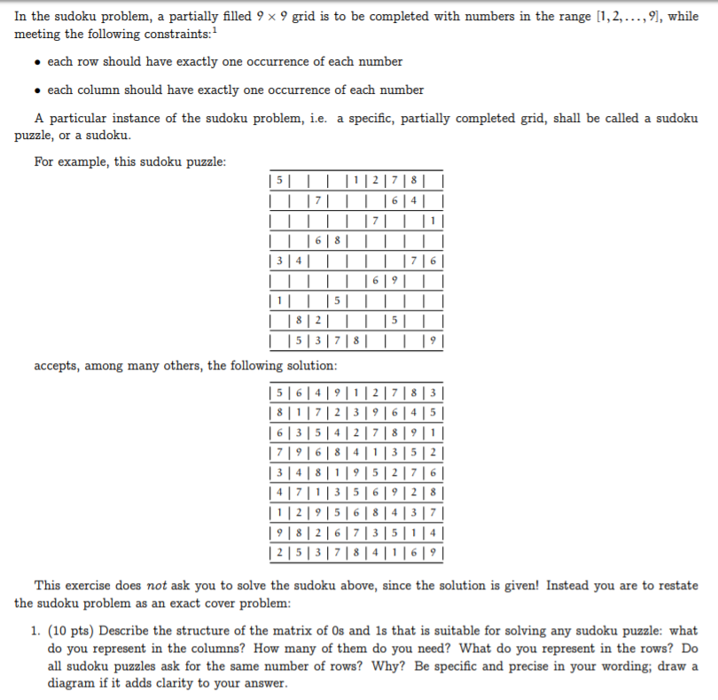 In The Sudoku Problem A Partially Filled 9 9 Grid Chegg