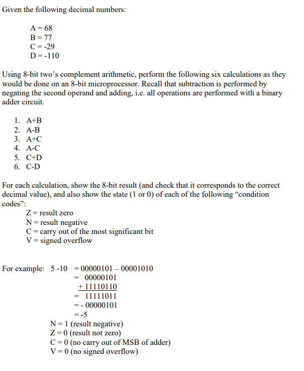 Solved Given the following decimal numbers: A- 68 B-77 C--29 | Chegg.com