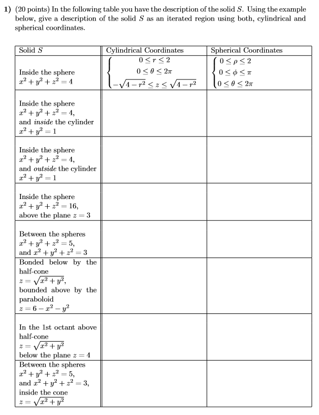 Solved 1) (20 points) In the following table you have the | Chegg.com