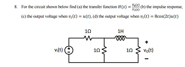 Solved For the circuit shown below find (a) the transfer | Chegg.com