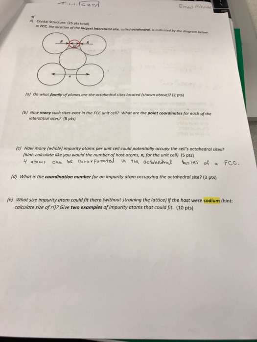 Solved Crystal Structure: in FCC the location of the | Chegg.com
