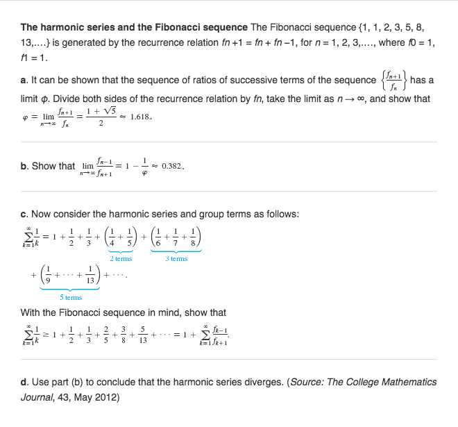 Solved The harmonic series and the Fibonacci sequence The | Chegg.com