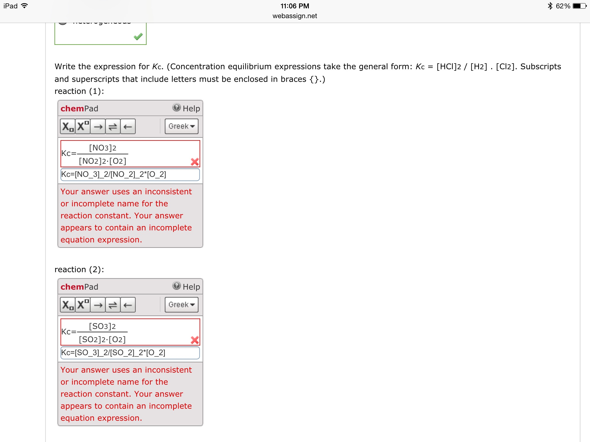 Solved Write the expression for Kc. (Concentration
