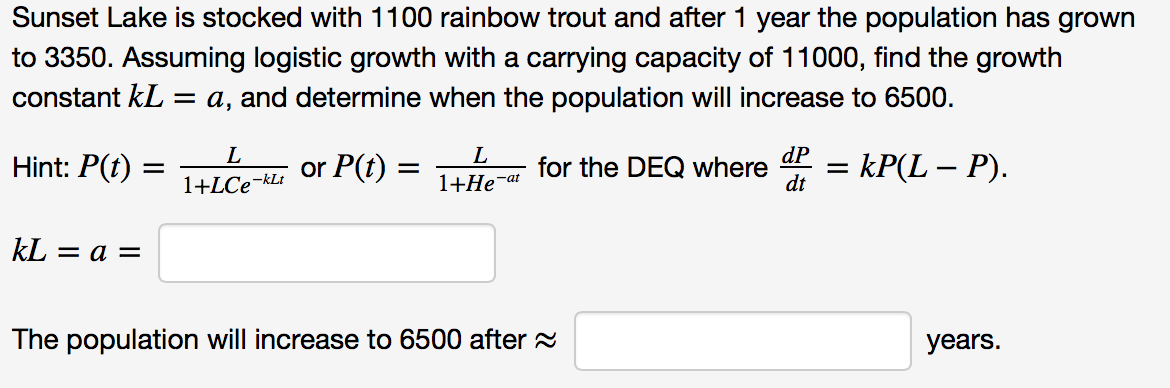 Solved Sunset Lake is stocked with 1100 rainbow trout and | Chegg.com
