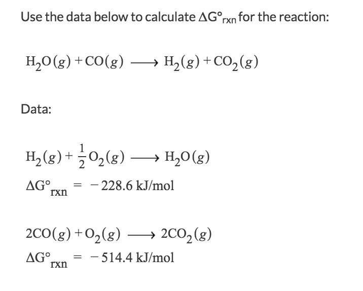 Solved Use the data below to calculate AGxn for the | Chegg.com