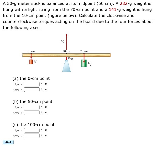 Solved A 50-g meter stick is balanced at its midpoint (50 | Chegg.com