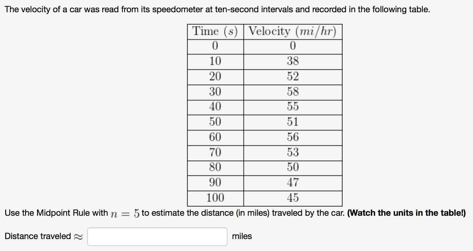 Solved The velocity of a car was read from its speedometer