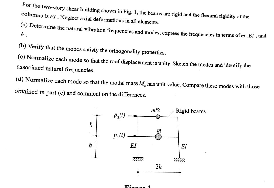 For the twostory shear building shown in Fig. 1, the