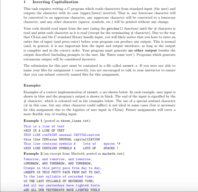 Solved 1 Inverting Capitalization This task requires writing | Chegg.com