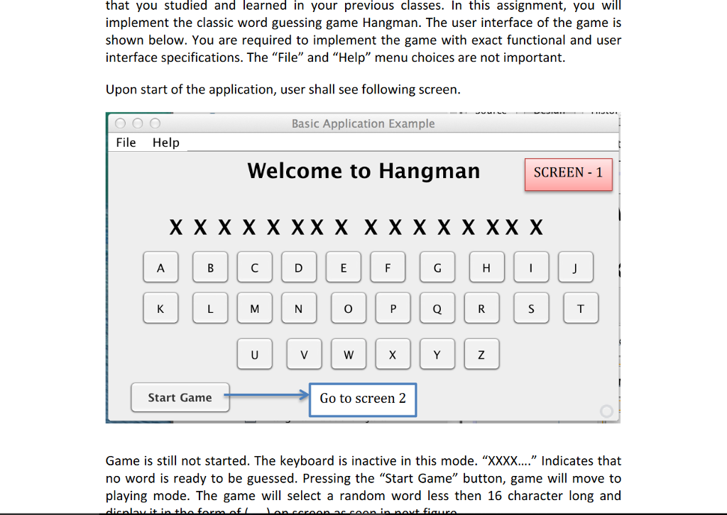 Solved I need to make a hangman game with a gui that has a | Chegg.com