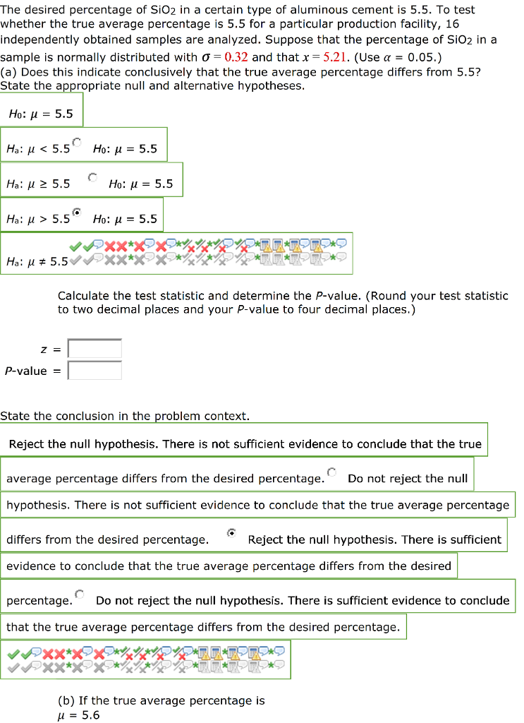 Solved (b) If the true average percentage is μ = 5.6 and a | Chegg.com