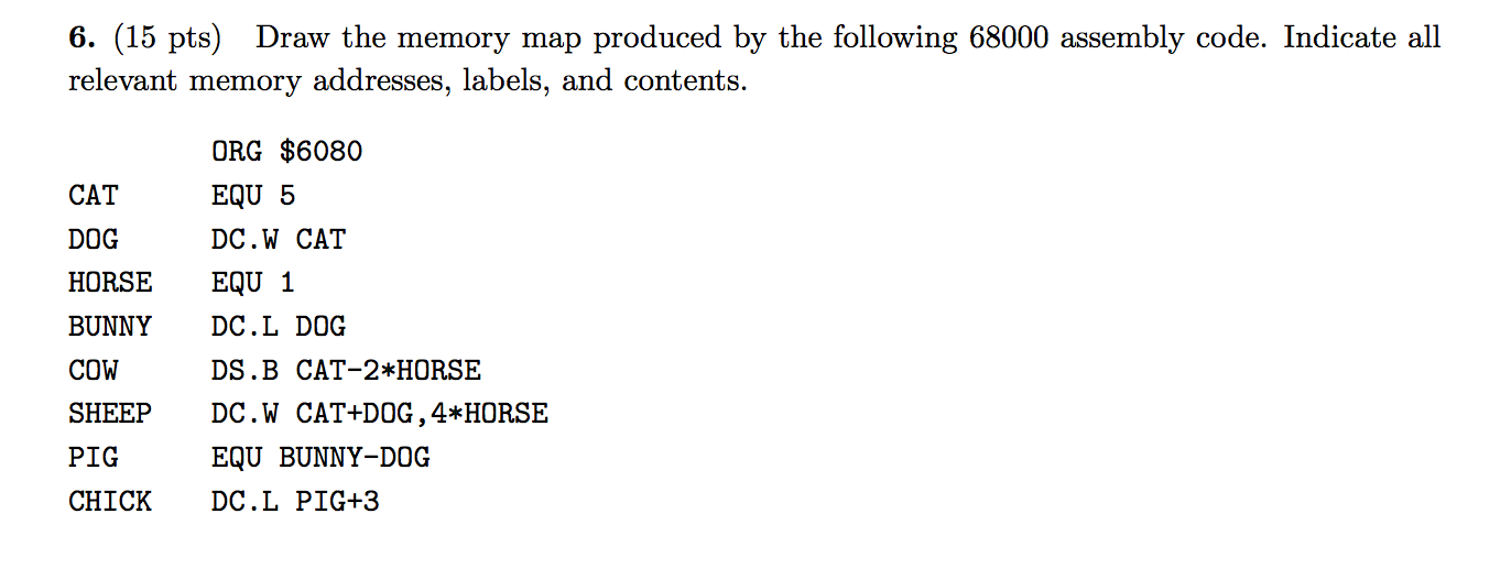Solved Draw the memory map produced by the following 68000 | Chegg.com