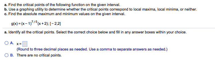 Solved a. Find the critical points of the following function | Chegg.com