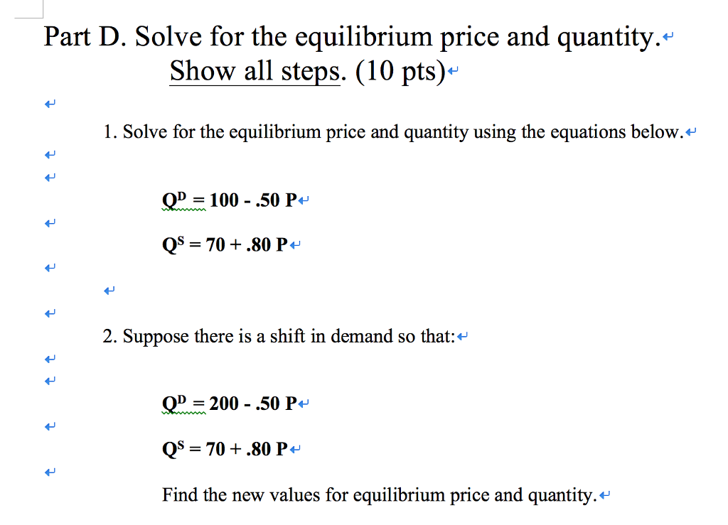 how to find equilibrium price and quantity from equations