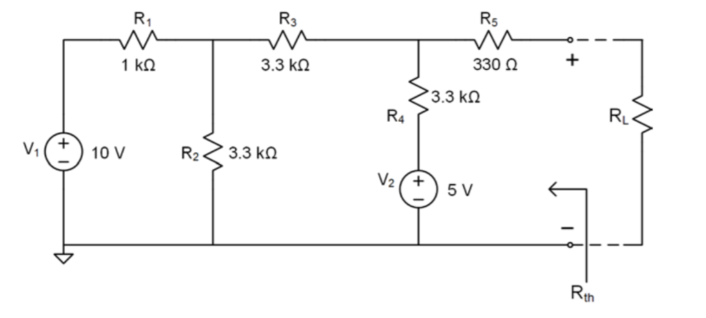 Solved R, Rs 1kΩ 3.3 kΩ 330 Ω + 3.3 kΩ R4 RL vφ10V R2 3.3kΩ | Chegg.com