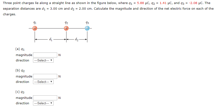 Solved Three point charges lie along a straight line as | Chegg.com