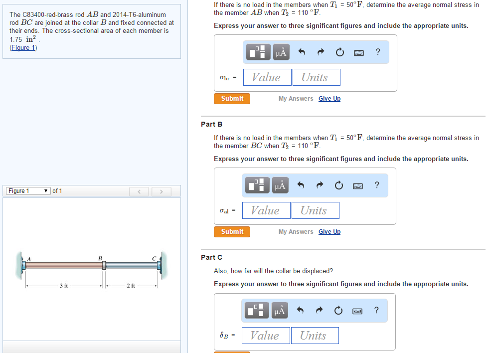 Solved The C83400-red-brass rod AB and 2014-T6-aluminum rod | Chegg.com