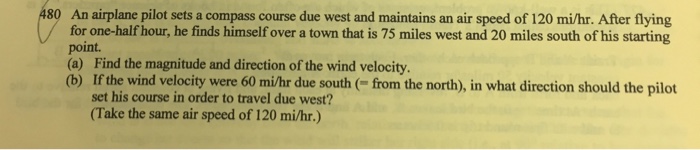 Solved 80 An airplane pilot sets a compass course due west | Chegg.com