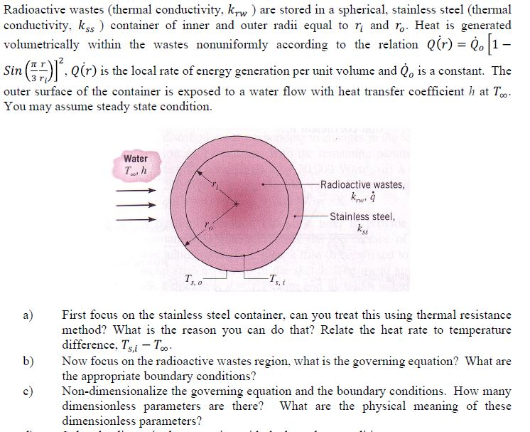 Solved Radioactive wastes (thermal conductivity. k_rw) are