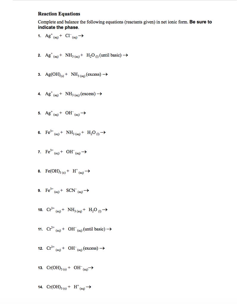 Solved Complete and balance the following equations | Chegg.com