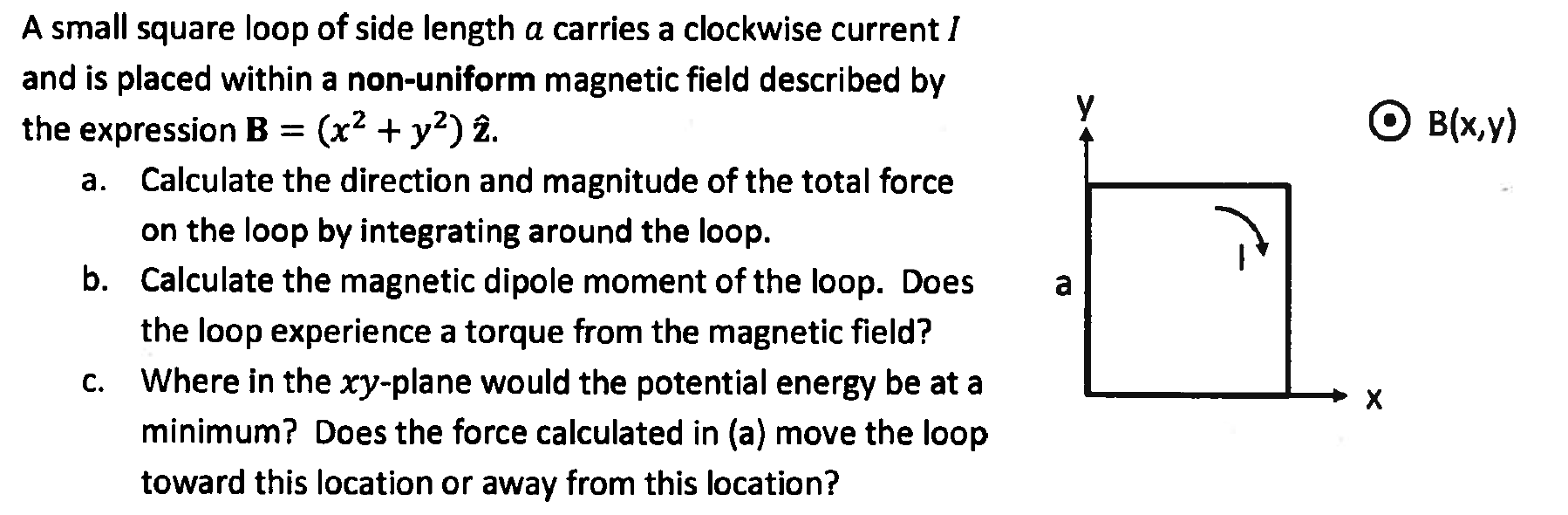 Solved A small square loop of side length a carries a | Chegg.com