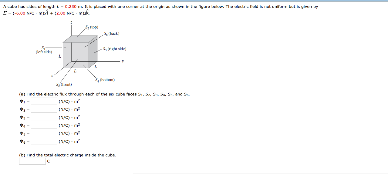 Solved A cube has sides of length L = 0.230 m. It is placed | Chegg.com