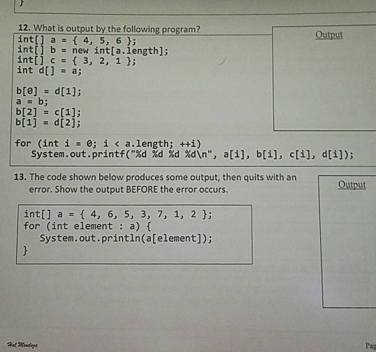 Solved 12. What Is Output By The Following Program? Intl] A | Chegg.com