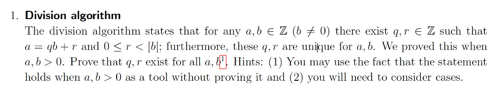 Solved 1. Division algorithm The division algorithm states | Chegg.com