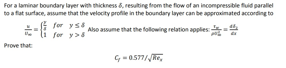 Solved For a laminar boundary layer with thickness δ, | Chegg.com