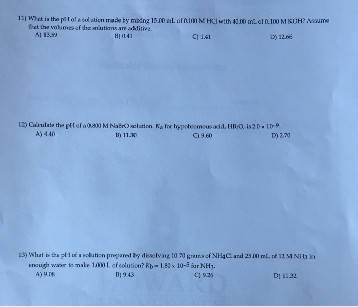 Solved What is the pH of a solution made by mixing 15.00 mL | Chegg.com