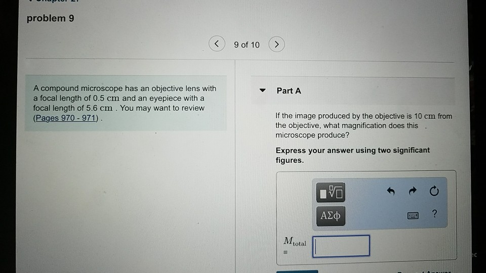 Solved problem 9 (く) 9of10 A compound microscope has an | Chegg.com