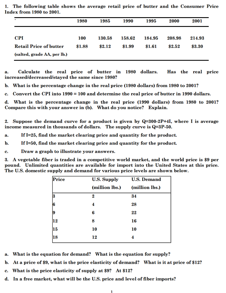 Solved The following table shows the average retail price of