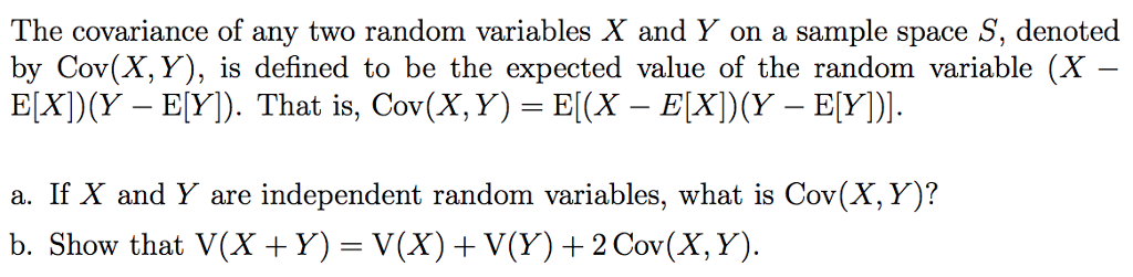 Solved The covariance of any two random variables X and Y on | Chegg.com