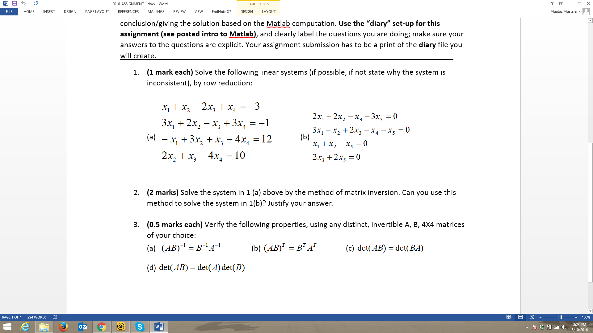 conclusion matlab experiment