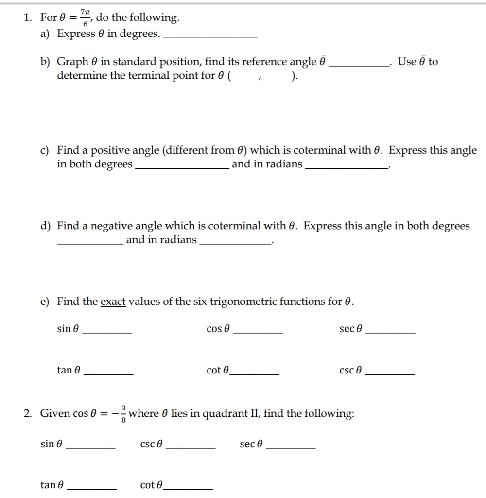 Solved For theta = 7pi/6, do the following. a) Express | Chegg.com