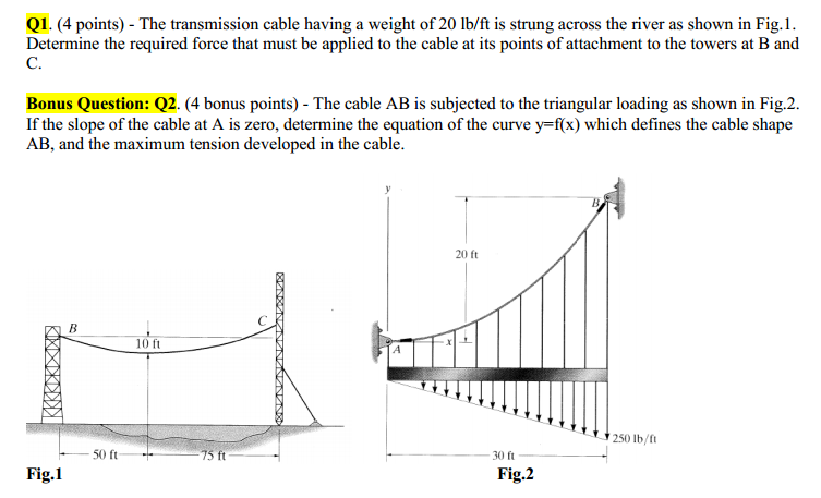 Solved Q1. (4 points) The transmission cable having a weight | Chegg.com