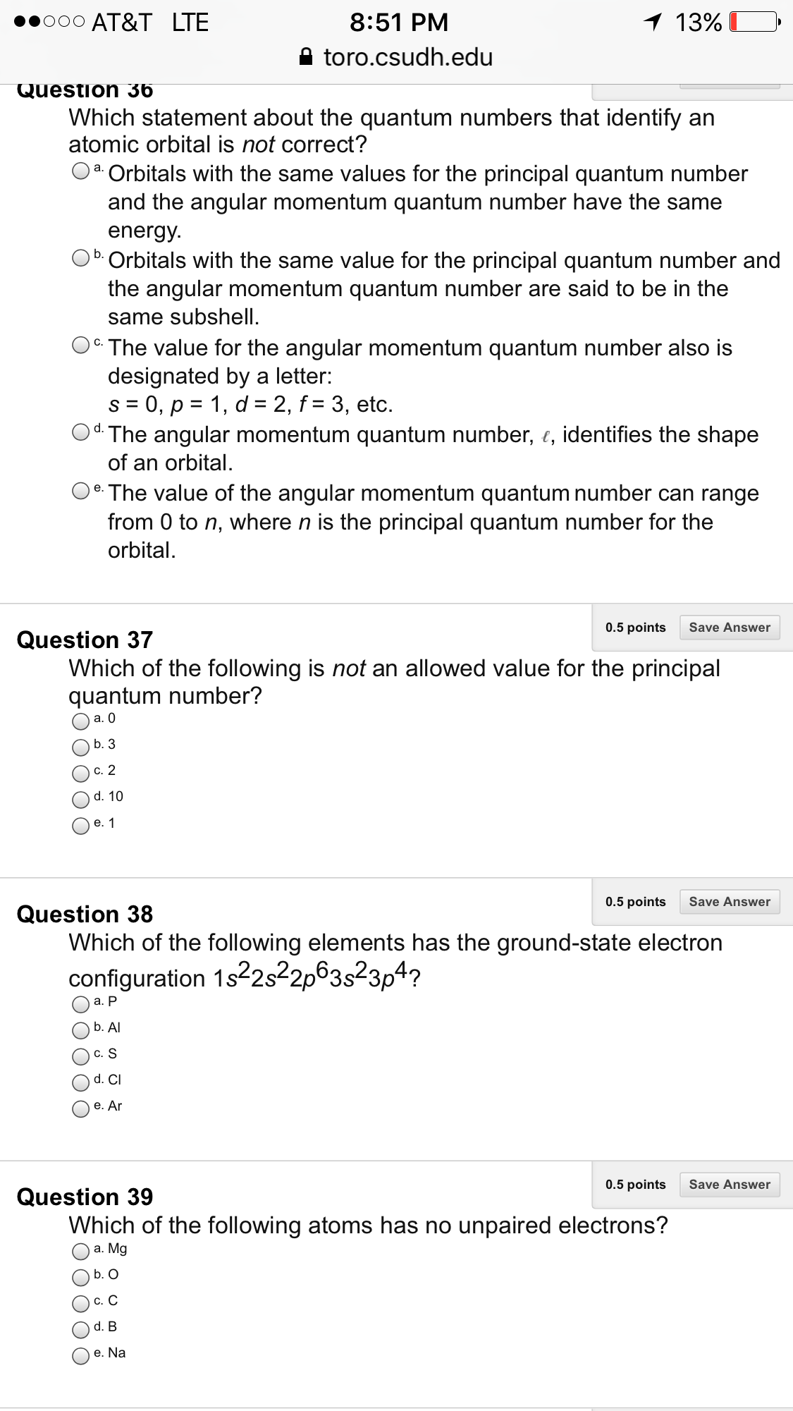 Solved Which Statement About The Quantum Numbers That | Chegg.com