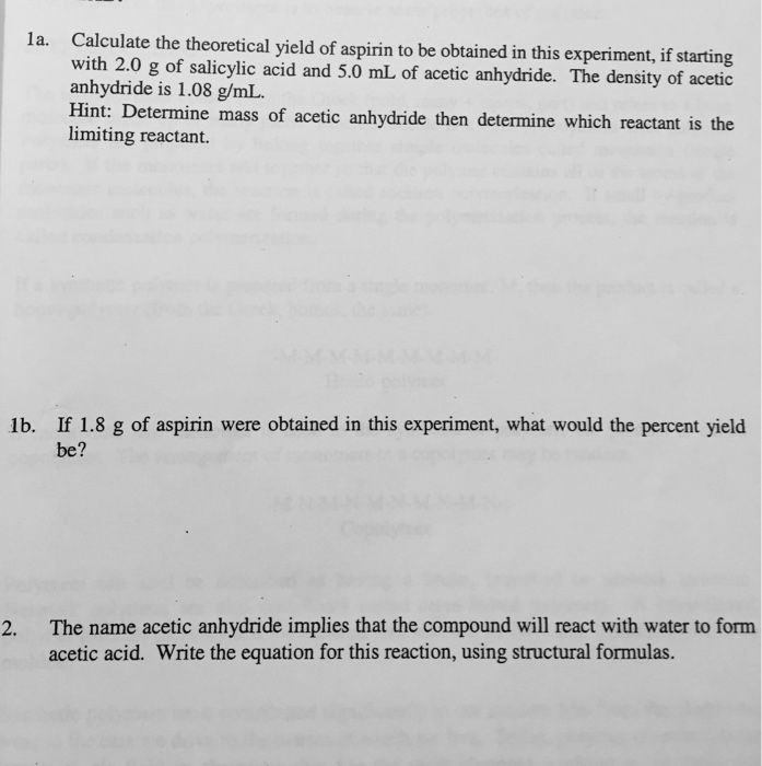 Calculate the theoretical yield of aspirin